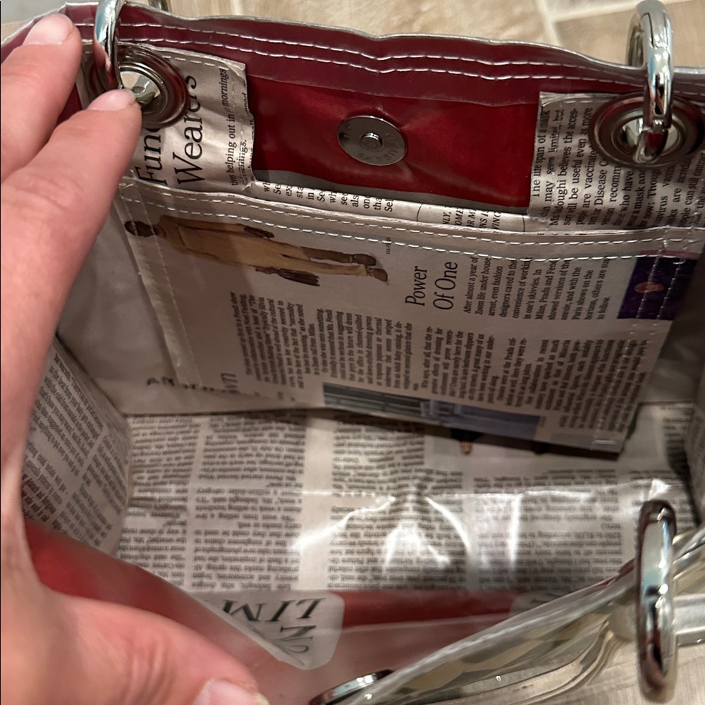 Couture Planet Bottega Veneta Green and Cream Check PVC mini Tote - Picture 3 of 5